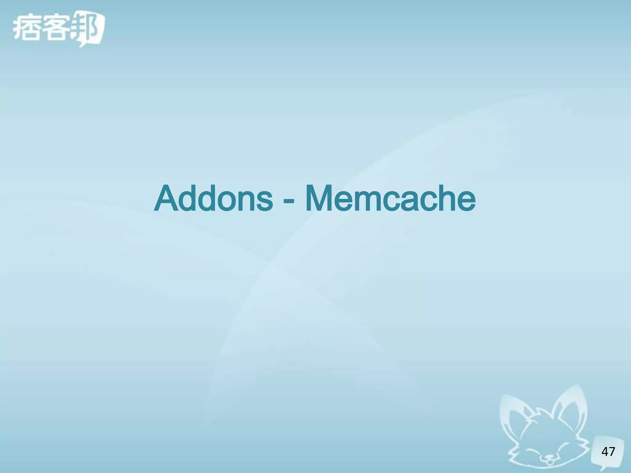 Addons - Memcache




                    47
 