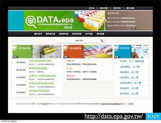 KNYhttp://data.epa.gov.tw/
13年8月4⽇日星期⽇日
 