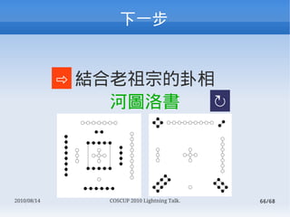 һ


             ? Yڵ
                 ӈD  ?




2010/08/14      COSCUP 2010 Lightning Talk.   66/68
 