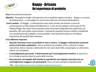 Boppy - Artsana Un’esperienza di prodotto <ul><li>Area:  Ricerca/Comunicazione </li></ul><ul><li>Obiettivi:   Raccogliere ...