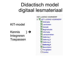 Didactisch model  digitaal lesmateriaal KIT-model Kennis  }   Integreren Toepassen 