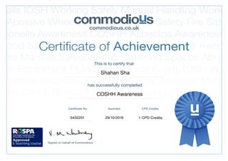 COSHH Awareness Certificate