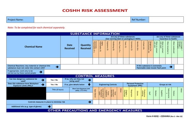 COSHH RISK ASSESSMENT Form # HSEQ - COSHHRA Rev 3.doc