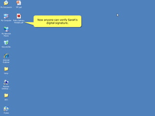 Now anyone can verify Sarah's
      digital signature.
 