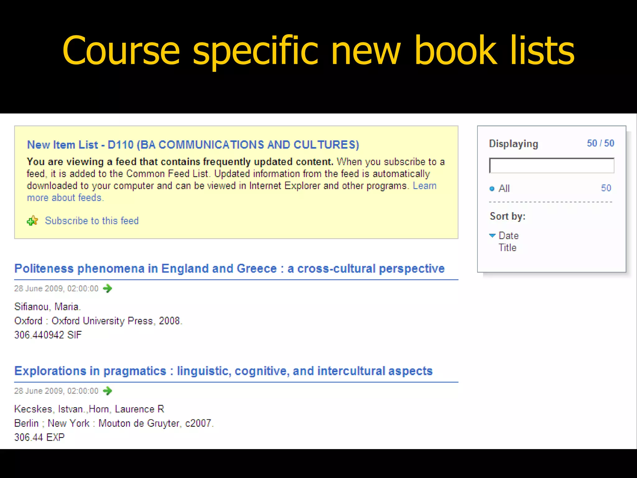 Course specific new book lists
 