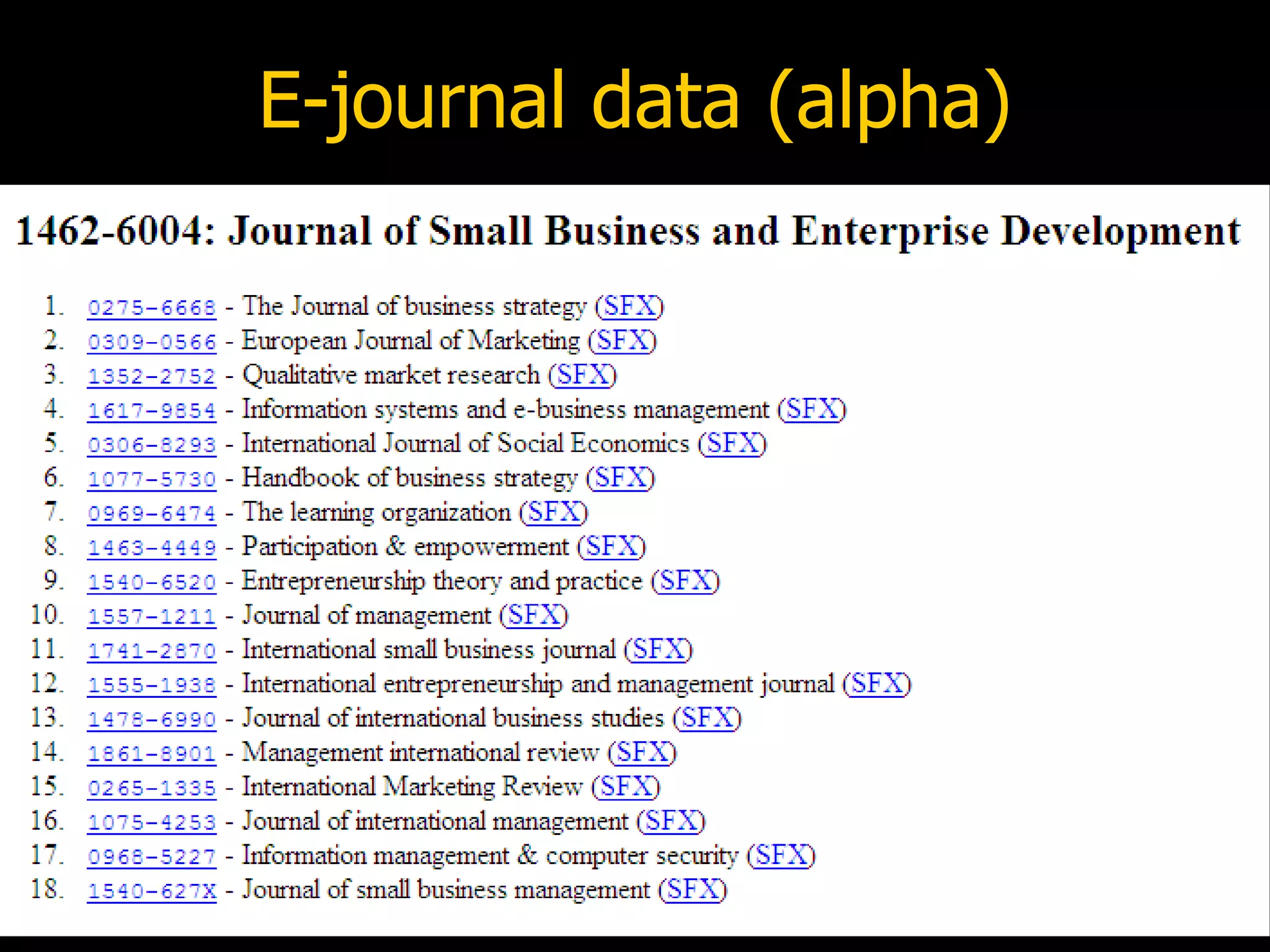 E-journal data (alpha)
 