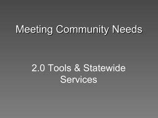 Meeting Community Needs 2.0 Tools & Statewide Services 
