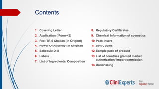 Cosmetic Regulations , Registration and Import Registration in India