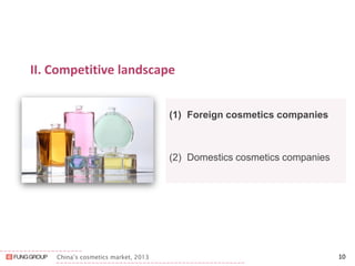 II. Competitive landscape 
(1)Foreign cosmetics companies 
(2)Domestics cosmetics companies 
10 
China’s cosmetics market, 2013  