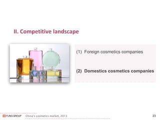 II. Competitive landscape 
(1)Foreign cosmetics companies 
(2)Domestics cosmetics companies 
23 
China’s cosmetics market, 2013  
