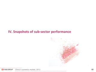 IV. Snapshots of sub-sector performance 
60 
China’s cosmetics market, 2013  