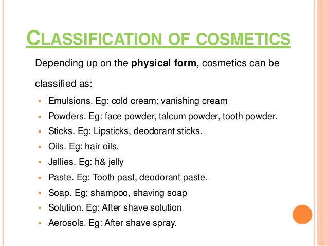 COSMETICS CLASSIFICATION By Tannu Saini