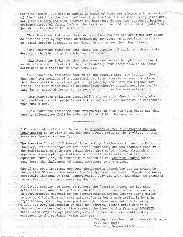 cosmic awareness 1978 33 more about the aquarian church of universal order of services for church