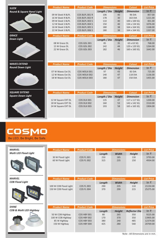 cosmo led lights price recknor 2014 led light price list 2018