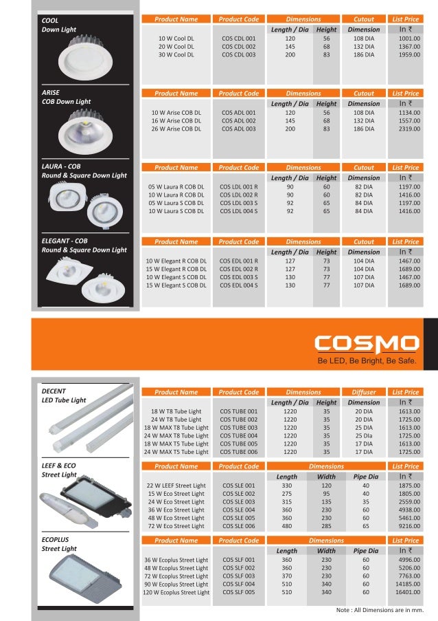 cosmo led lights price recknor 2014 led light price list 2018