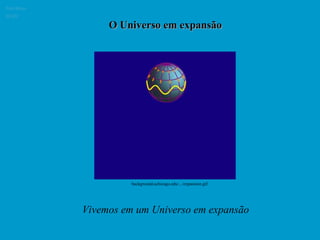 O Universo em expansão Vivemos em um Universo em expansão Ruth Bruno IF/UFF background.uchicago.edu/.../expansion.gif   