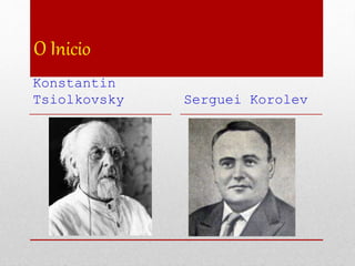 O Inicio
Konstantin
Tsiolkovsky Serguei Korolev
 