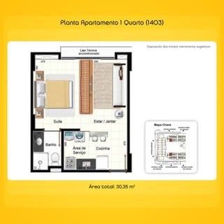 `

    Planta Apartamento 1 Quarto (1403)


                                    disposição dos móveis meramente sugestiva.




             Área total: 30,35 m2
 
