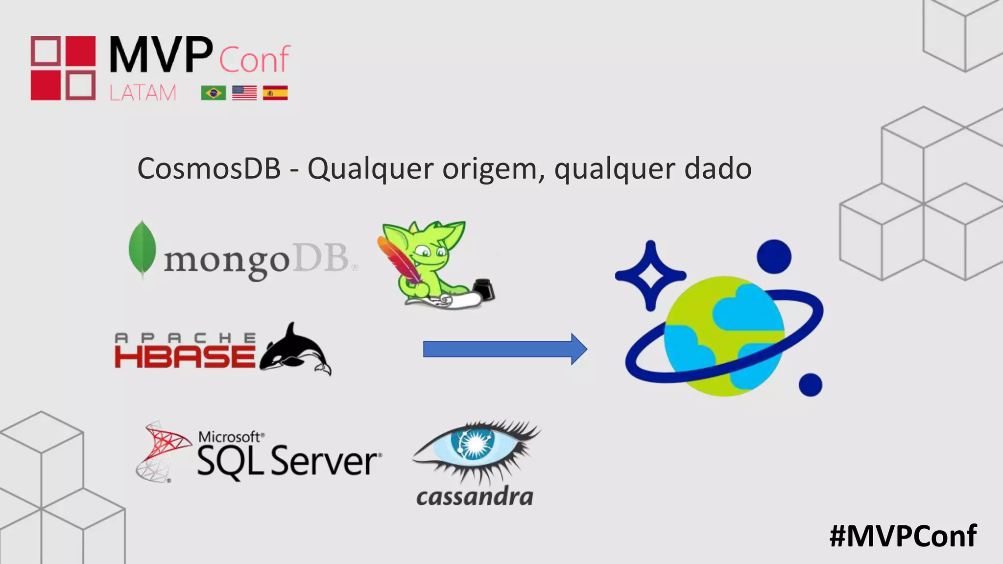 #MVPConf
CosmosDB - Qualquer origem, qualquer dado
 