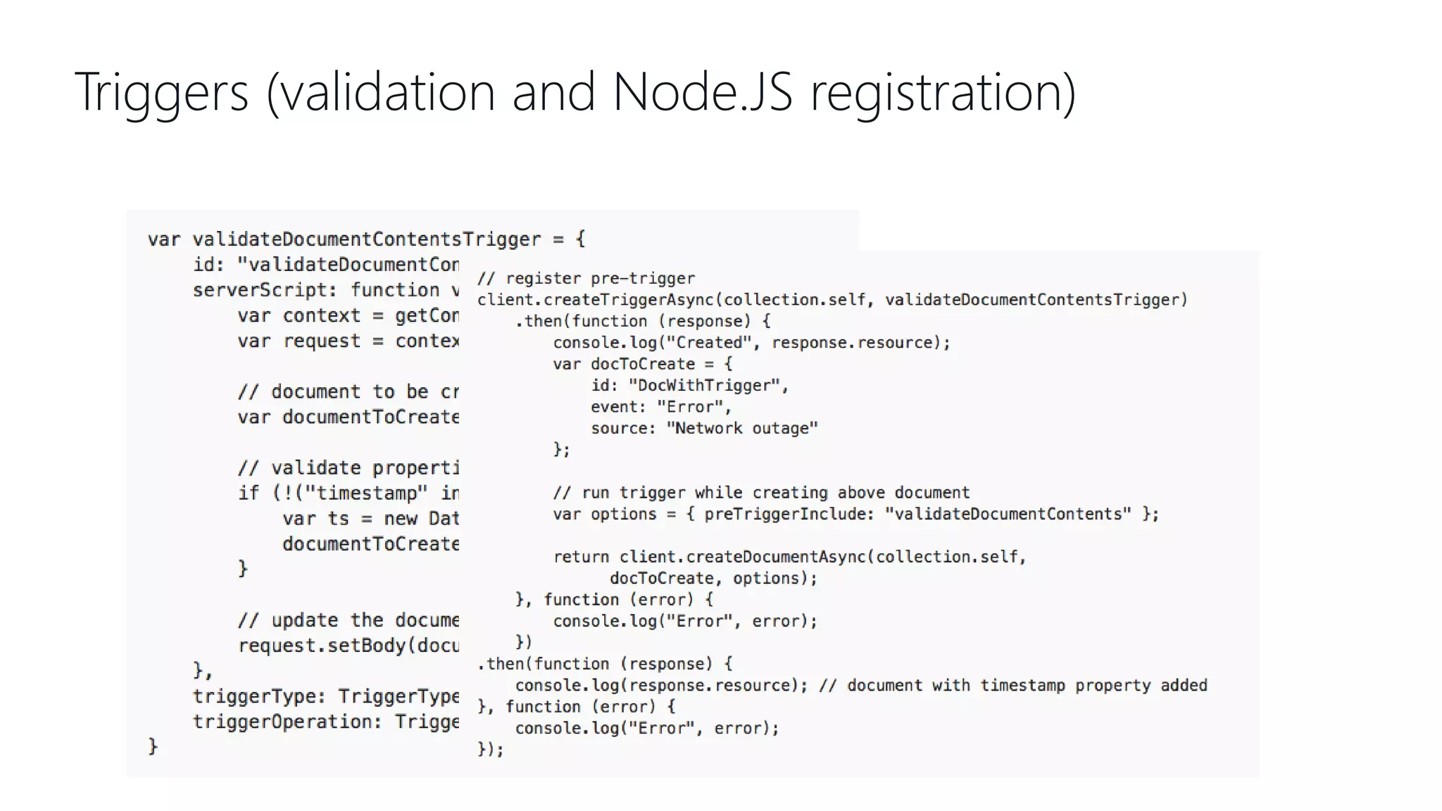 Triggers (validation and Node.JS registration) 