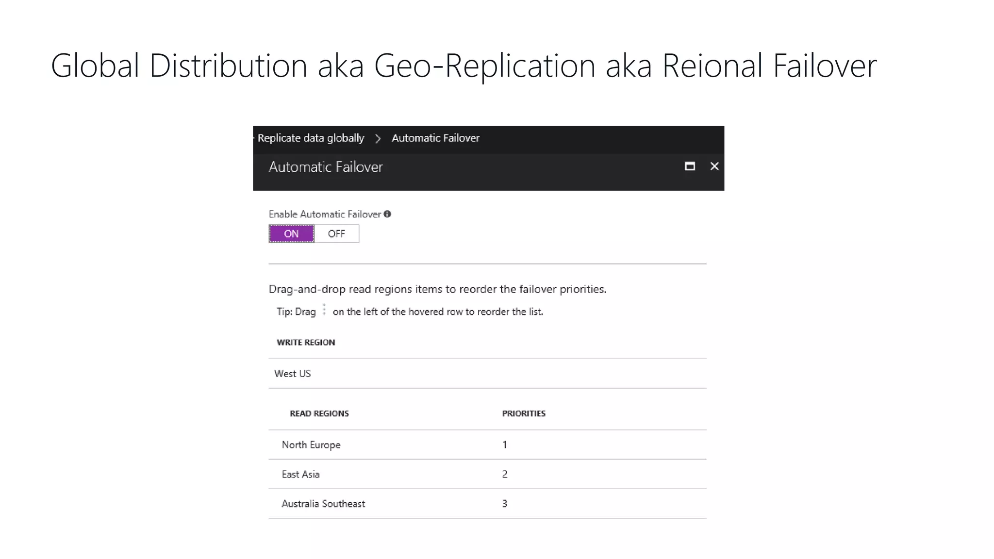 Global Distribution aka Geo-Replication aka Reional Failover 