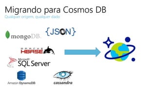 Migrando para Cosmos DB
Qualquer origem, qualquer dado
 