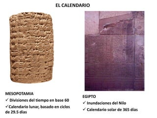 EL CALENDARIOMESOPOTAMIA Divisiones del tiempo en base 60 