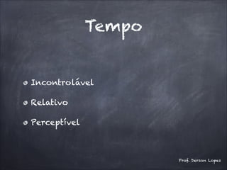 Tempo
Incontrolável
Relativo
Perceptível
Prof. Derson Lopes
 