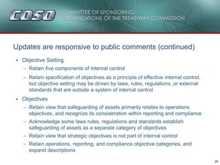 24
Updates are responsive to public comments (continued)
• Objective Setting
– Retain five components of internal control
...
