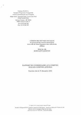 Rapport commissaire aux comptes Cos saint quentin comptes 2011
