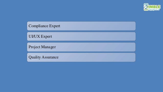 Compliance Expert
UI/UX Expert
Project Manager
Quality Assurance
 