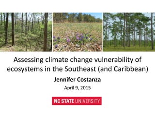 Assessing climate change vulnerability of
ecosystems in the Southeast (and Caribbean)
Jennifer Costanza
April 9, 2015
 