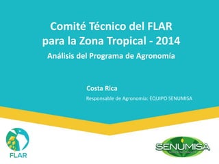 Comité Técnico del FLAR 
para la Zona Tropical - 2014 
Análisis del Programa de Agronomía 
Costa Rica 
Responsable de Agronomía: EQUIPO SENUMISA 
 