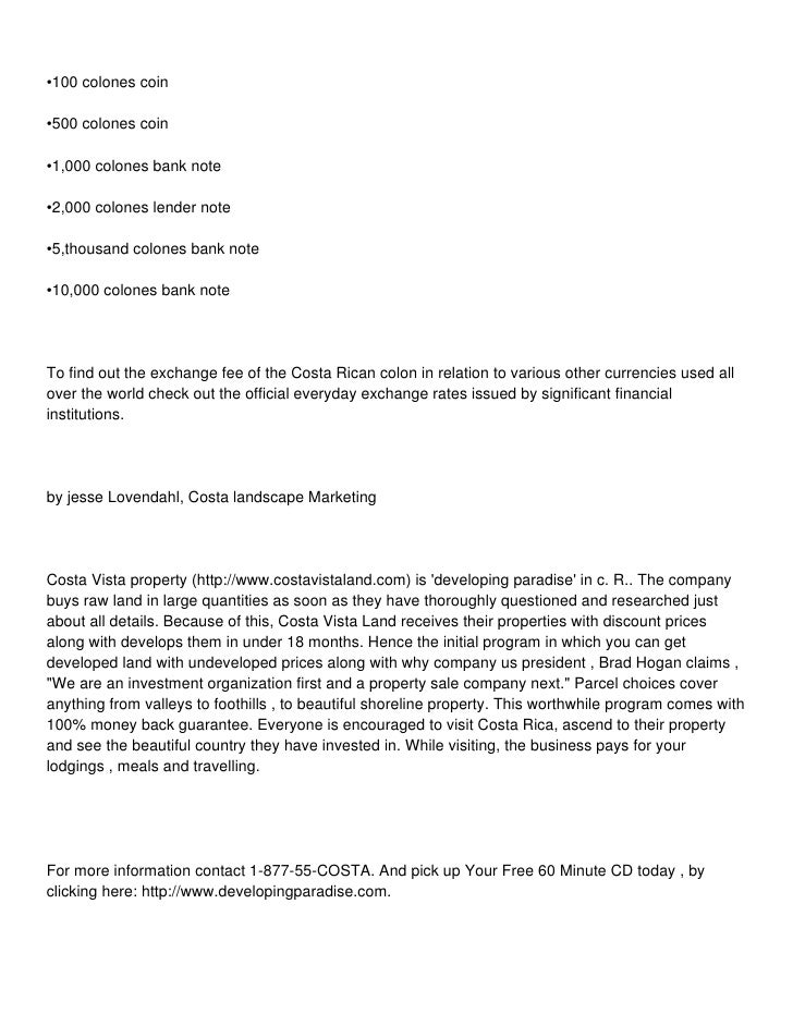 Costa Rica Colones Compared To . US Dollar