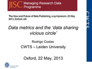 Data metrics and the ‘data sharing
vicious circle’
Rodrigo Costas
CWTS – Leiden University
Oxford, 22 May, 2013
 