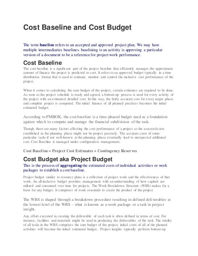 Cost baseline and cost budget