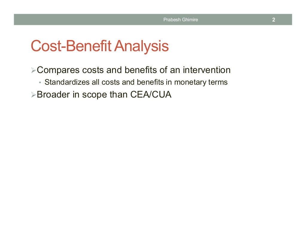 Cost Benefit Analysis in Health Care