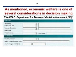 16

As mentioned, economic welfare is one of
several considerations in decision making
EXAMPLE: Department for Transport decision framework [3/3]

 