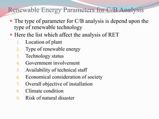 Cost benefit analysis of renewable energy | PPTX