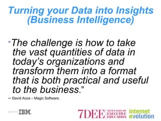 Turning your Data into Insights (Business Intelligence) ,[object Object],[object Object]