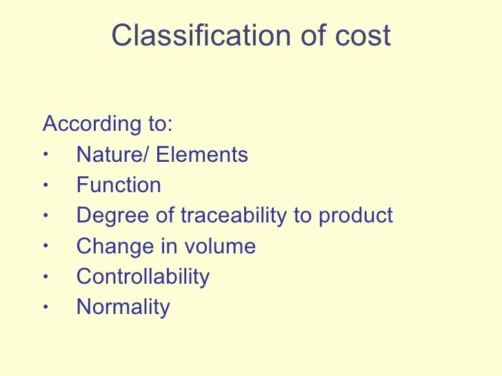Cost classification