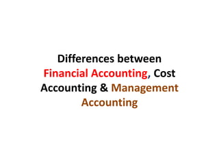 Differences between
Financial Accounting, Cost
Accounting & Management
Accounting
 