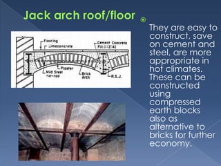 
    They are easy to
    construct, save
    on cement and
    steel, are more
    appropriate in
    hot climates.
    These can be
    constructed
    using
    compressed
    earth blocks
    also as
    alternative to
    bricks for further
    economy.
 