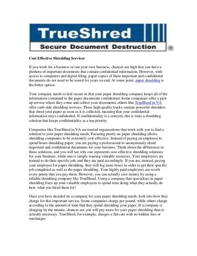 Cost Effective Shredding Services