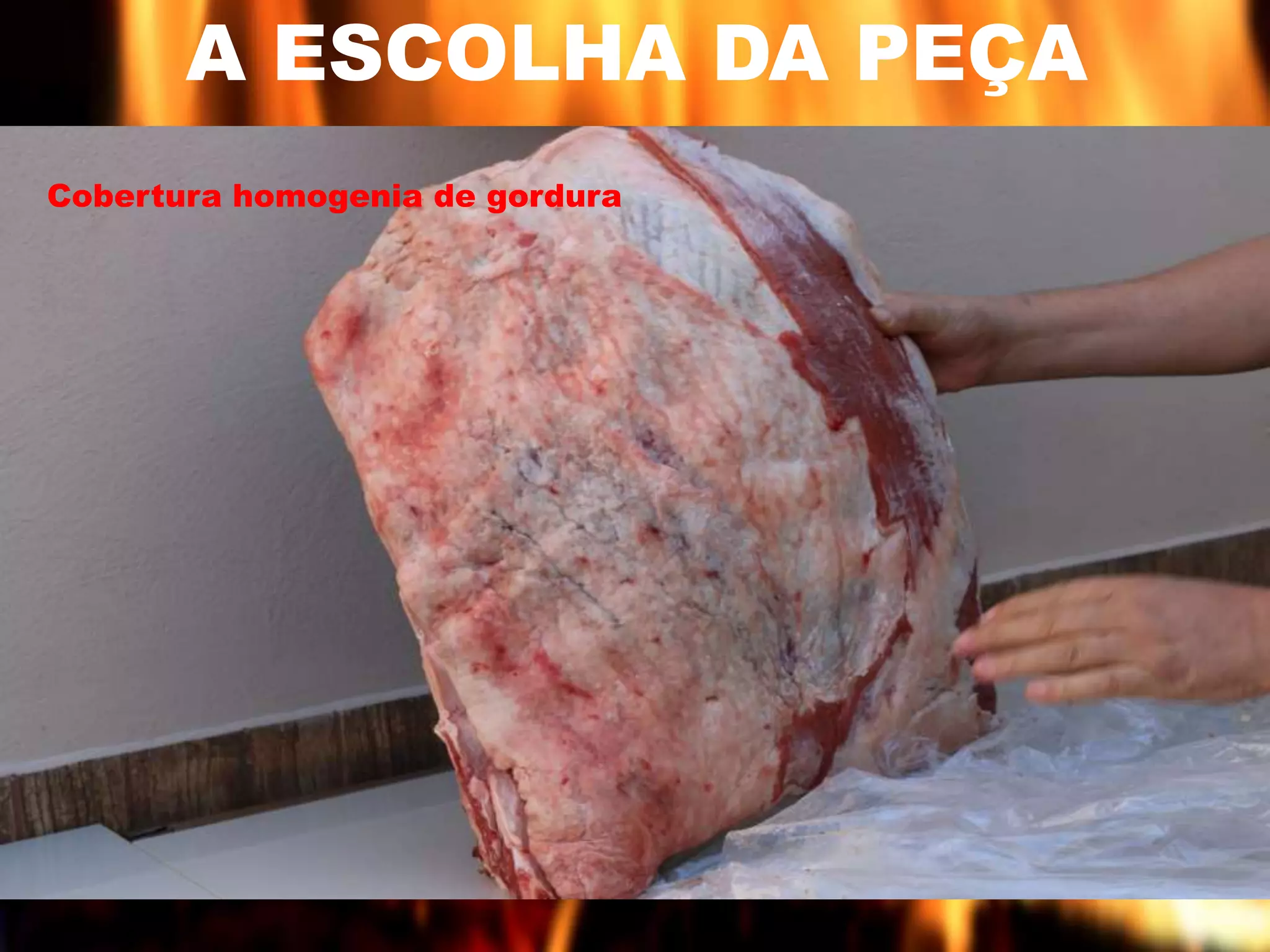 A ESCOLHA DA PEÇA
Cobertura homogenia de gordura