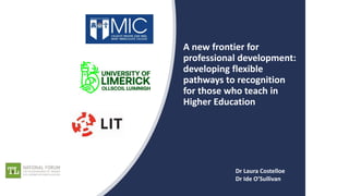 A new frontier for
professional development:
developing flexible
pathways to recognition
for those who teach in
Higher Education
Dr Laura Costelloe
Dr Ide O’Sullivan
 