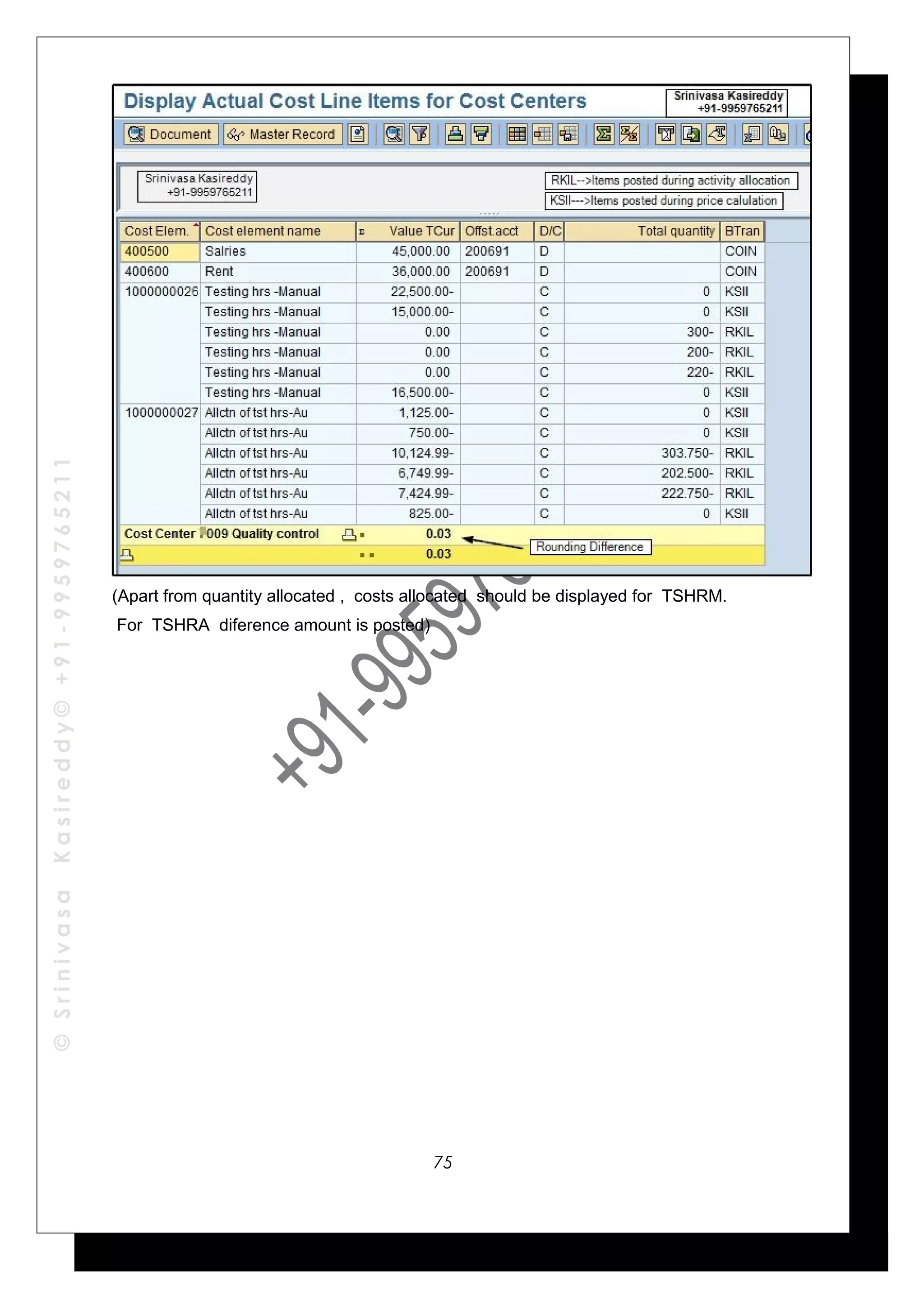 ©SrinivasaKasireddy©+91-9959765211
(Apart from quantity allocated , costs allocated should be displayed for TSHRM.
For TSHRA diference amount is posted)
75
 