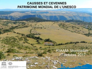 CAUSSES ET CEVENNES
PATRIMOINE MONDIAL DE L'UNESCO
RIAAM- Montpellier
17 octobre 2017
 