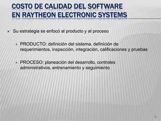 27Calidad del software ISO9000-3Ausencia de defectosEl grado en el cual un producto de software trabaja correctamente en ambientes de usuario sin imperfeccionesCalidad de procesoEs la extensión en la cual la gente hace las cosas bien de manera efectiva durante el desarrollo del softwarePara cada proyecto de software se debe definir un nivel específico de calidad durante la fase de planeación.