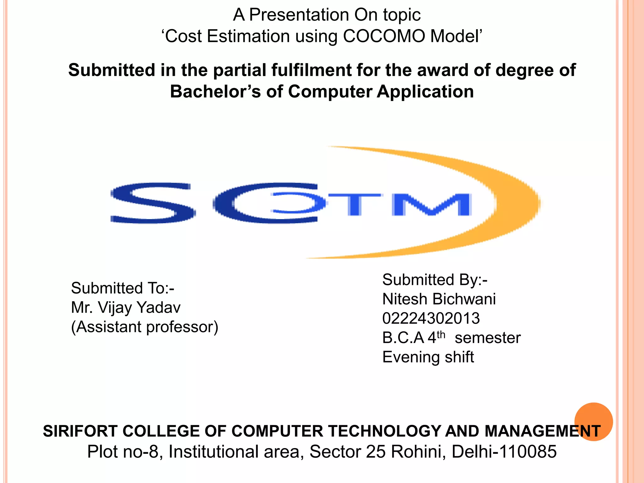 Cost estimation using cocomo model | PPT